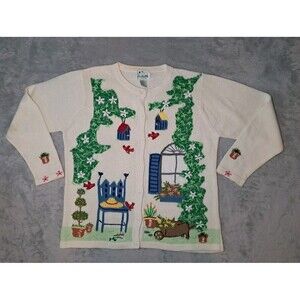 The Quacker Factory Garden Themed Sweater Cardigan